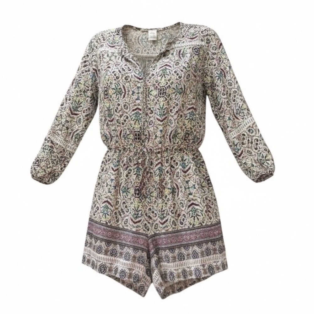American Rag Romper Women's Medium Multicolor Boho Long Sleeve Drawstring